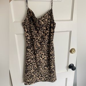 Cheetah mini dress with drapped neckline
